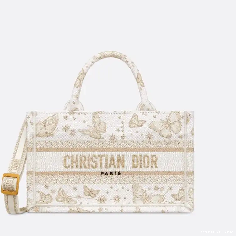 Dior Book Zodiac Motif with White Canvas Strap Mini Tote Butterfly Gold 0624 Luxury